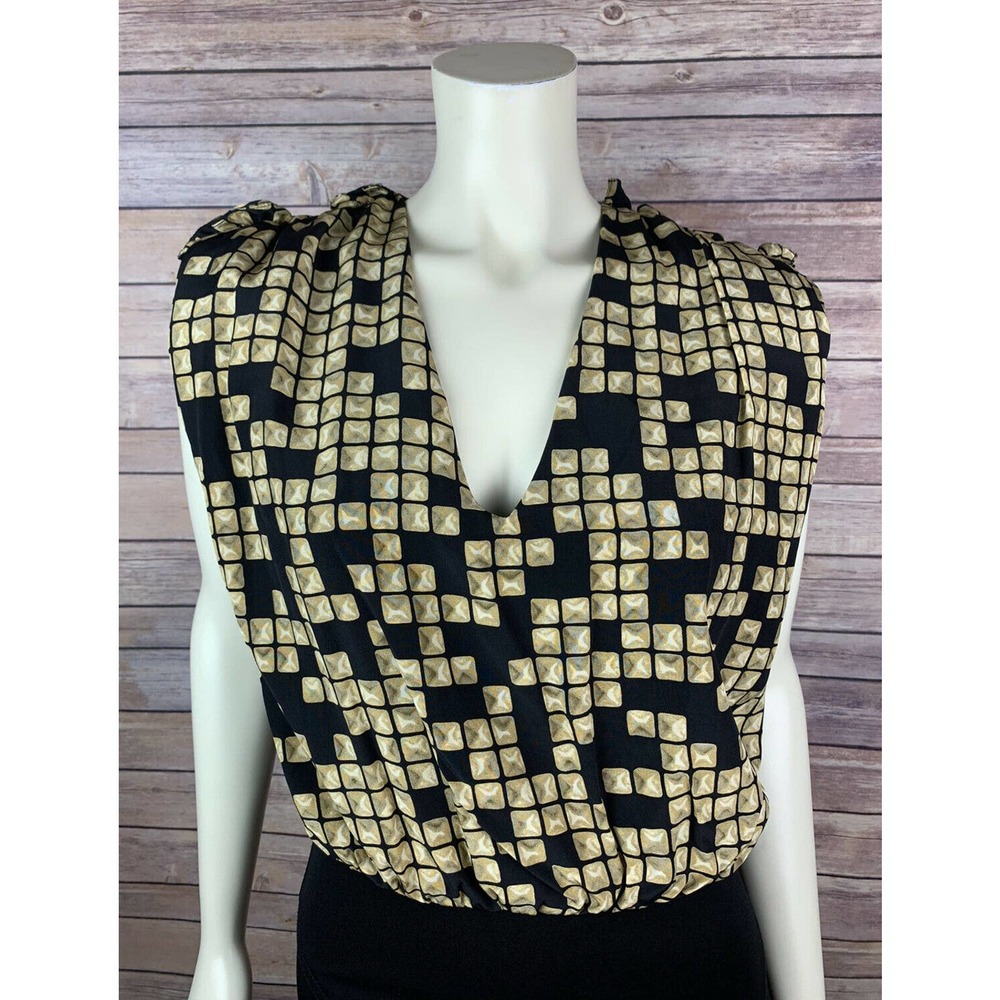 Alexander Wang Black Silk Dress Size 2 Women's Ruffle Print Vneck Cap Sleeve Y2K - Picture 2 of 12